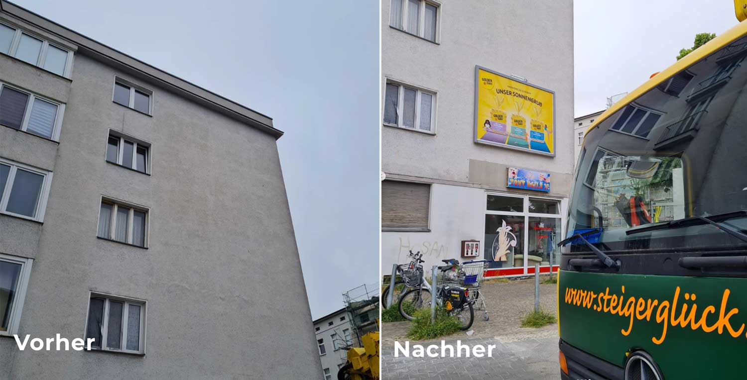Werbeträgeranbringung leere Hauswand Steigerglück